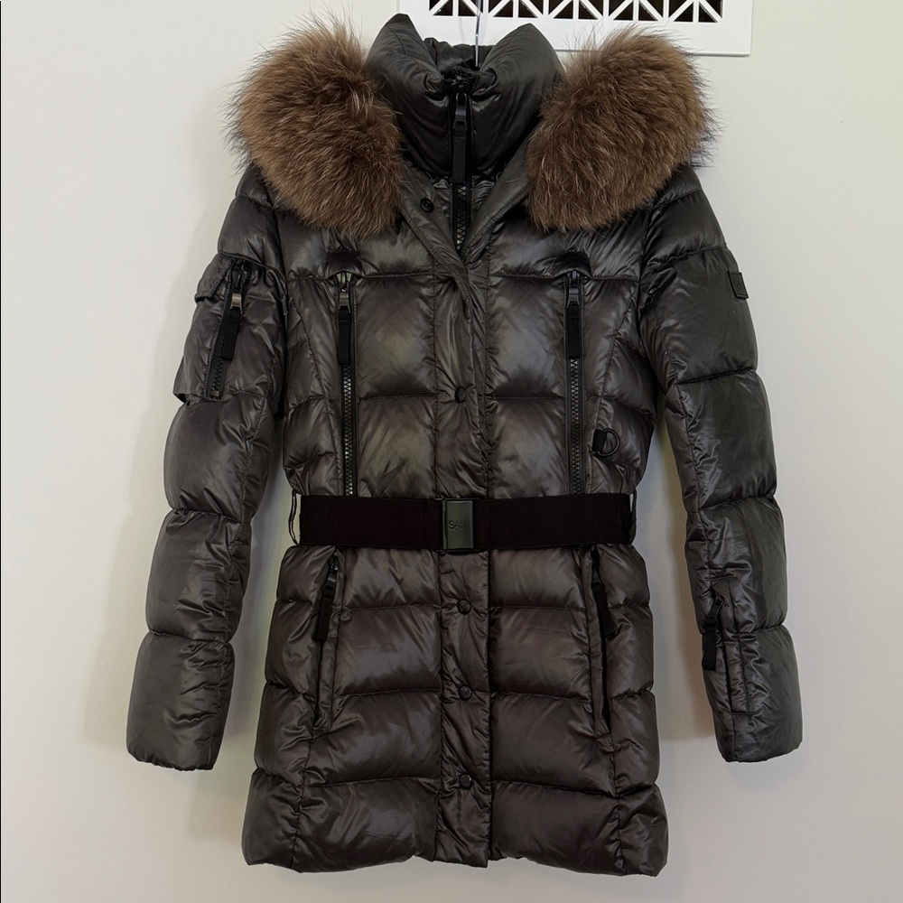 SAM Puffer Coat w Fur Trim Hood - Size XS